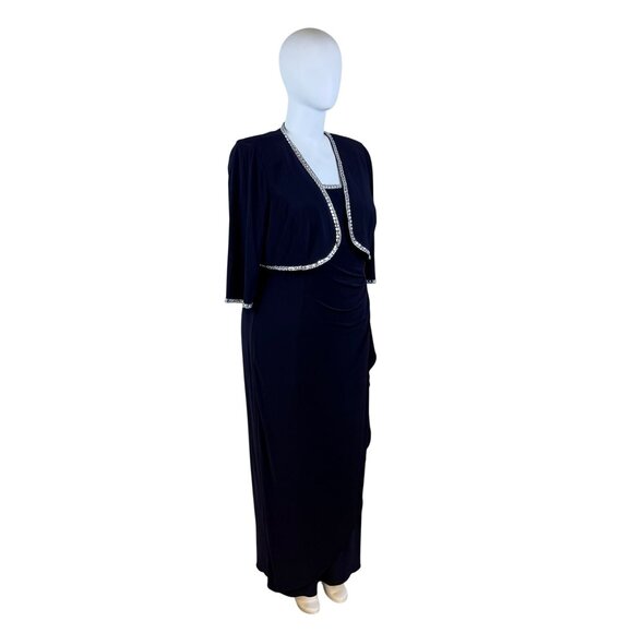 Jeanne Alexander Women's Navy Polyester Embellished Gown W/ Bolero Jacket Sz 20W - Picture 3 of 11